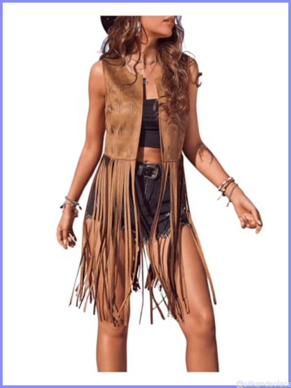 Suede Fringe Vest – 70s Western Hippie Sleeveless Open Front Crop